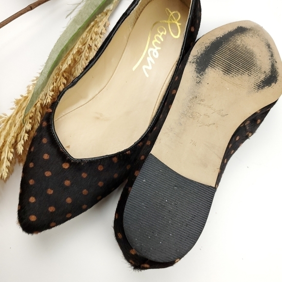 Rowen Faux Fur Black Tan Polka Dot Flats 7m - Picture 4 of 7